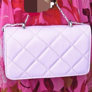 Pink Quilted Clutch with Chain Strap